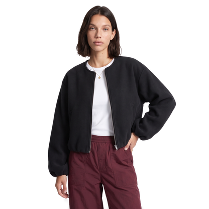 Sunoire red zip front cropped jacket colorway black front crop 01