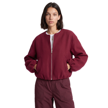 Sunoire red zip front cropped jacket colorway burgundy front crop 01