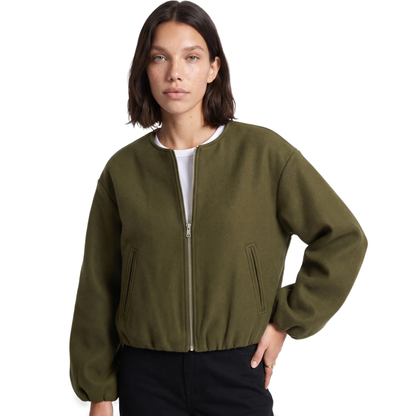 Sunoire red zip front cropped jacket colorway dark green front crop 01