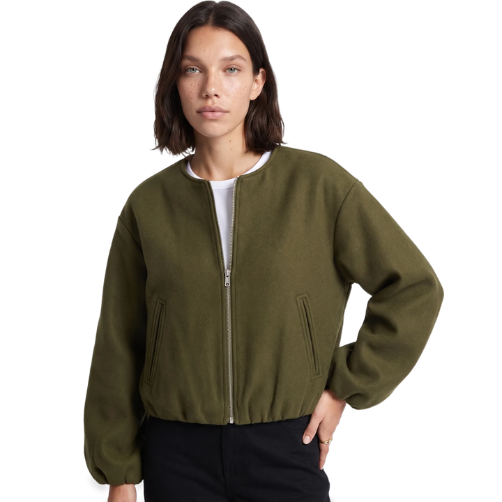 Women's Zip-Front Cropped Jacket – Red Everyday Casual — Dark Green
