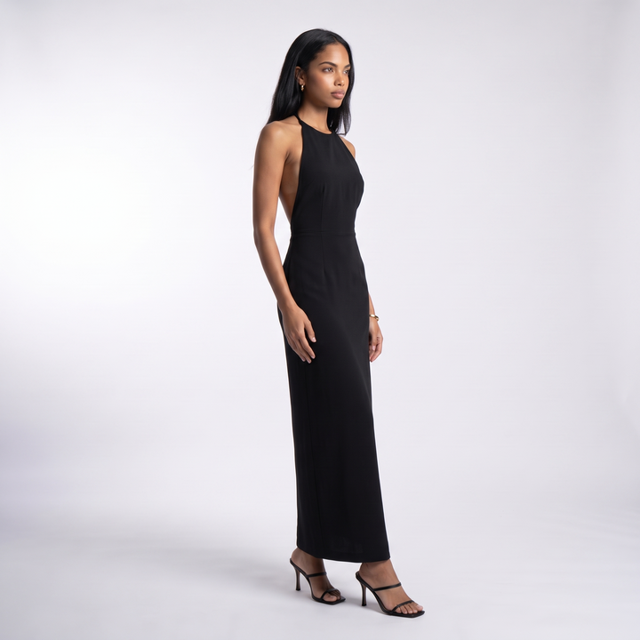 Sunoire women summer clothes manufacturer tunic crochet lace lady elegant black sexy backless maxi dresses side view 01