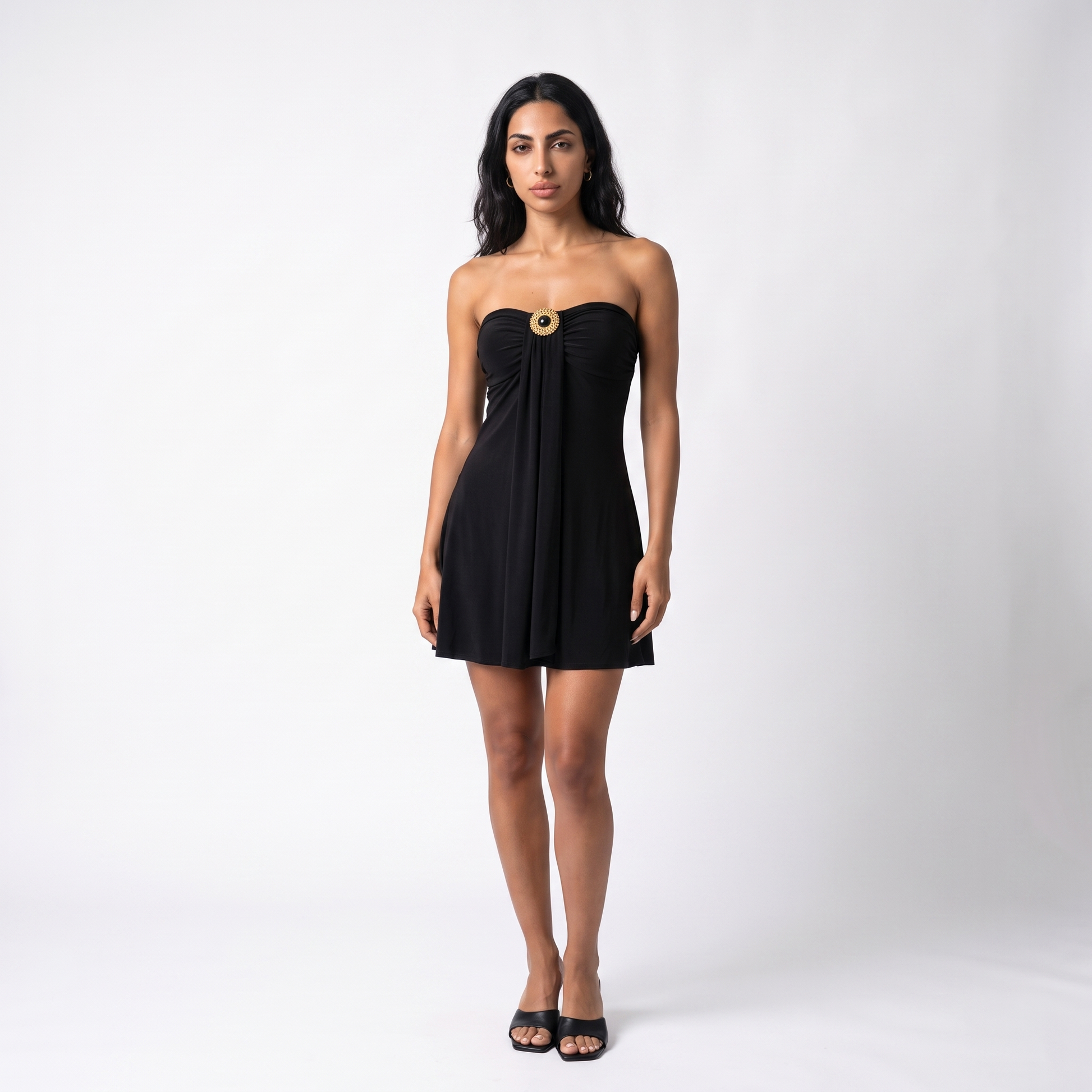 Sunoire women summer purple slimming sexy sleeveless strapless halter ribbon mini party dresses for ladies colorway black front hero 01