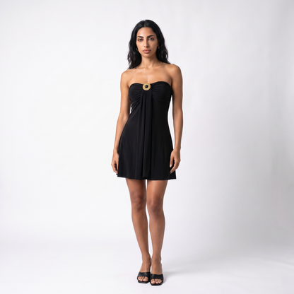 Sunoire women summer purple slimming sexy sleeveless strapless halter ribbon mini party dresses for ladies colorway black front hero 01