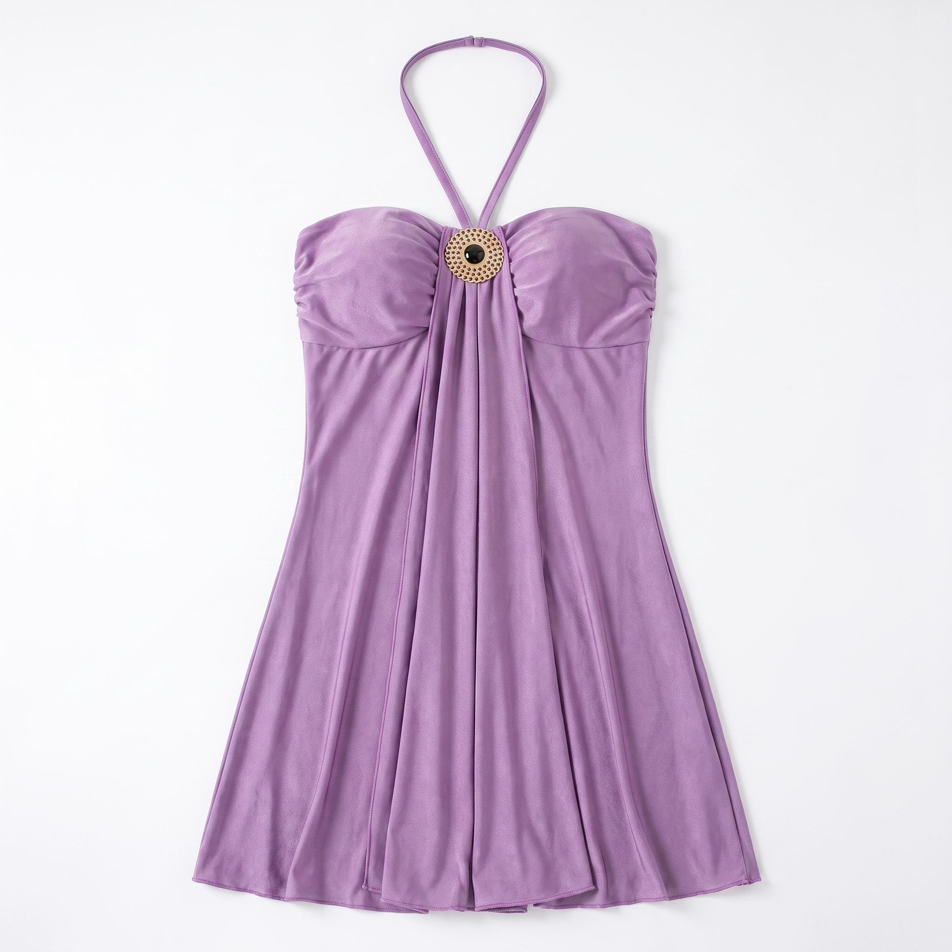 Ring Detail Halter Backless Mini Dress – Flowy Vacation Sundress for W – Sunoire