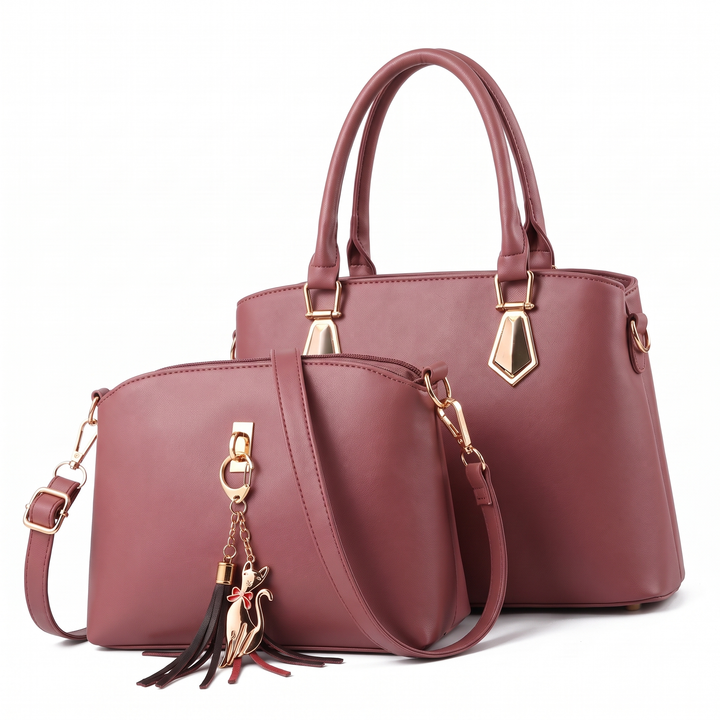 2 Piece Handbag and Purse Set, Top Handle Tote Bag with Crossbody Bag and Tassel Charm, Gift for Her — Dusty Rose