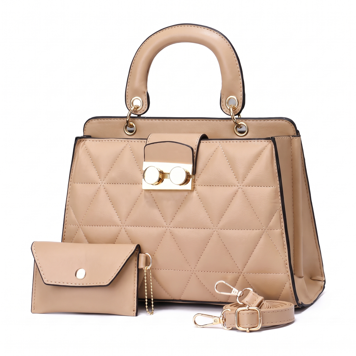 Women's 2 Piece Handbag and Purse Set, the whole set in Beige