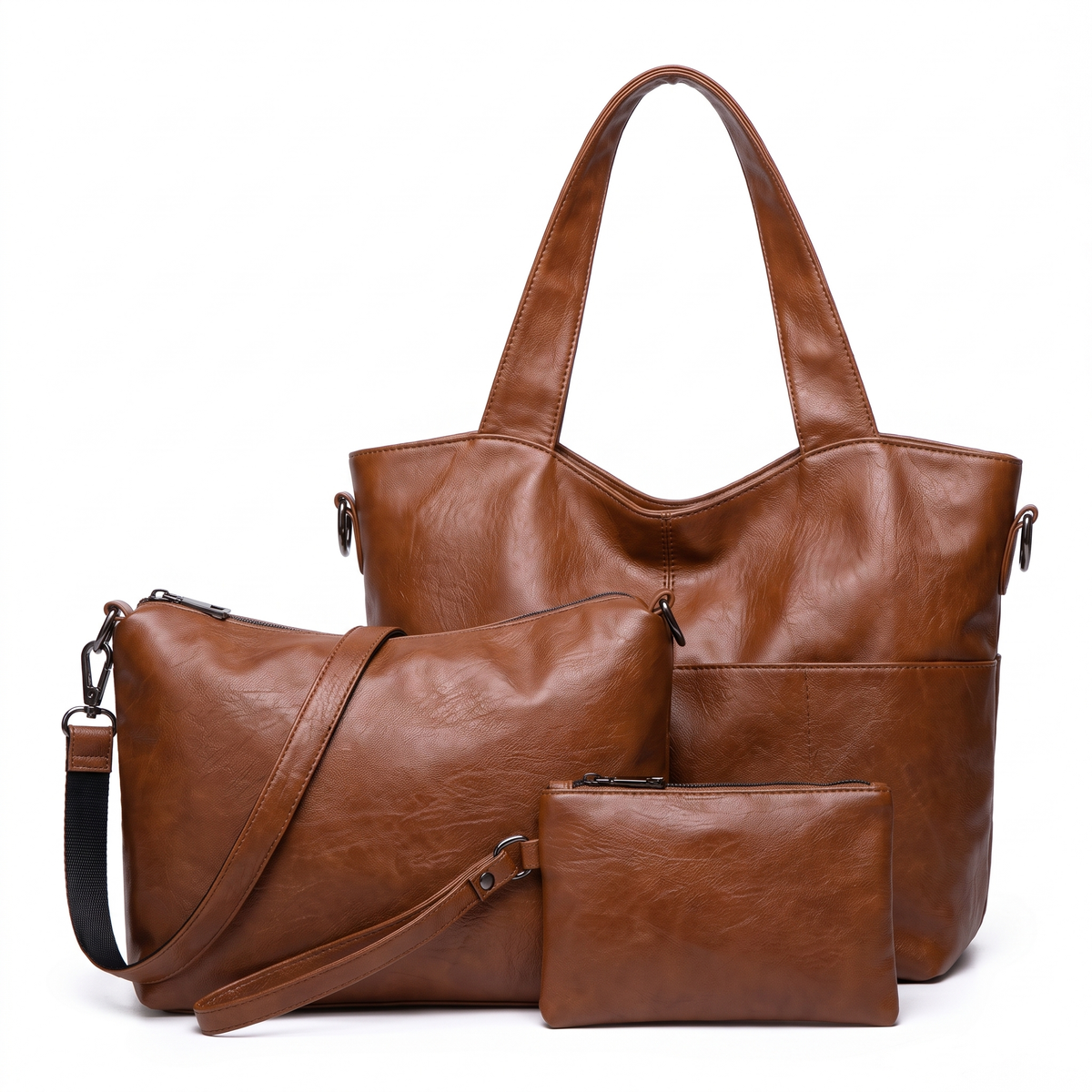 Women's 3 Piece Handbag and Purse Set, the whole set in Brown