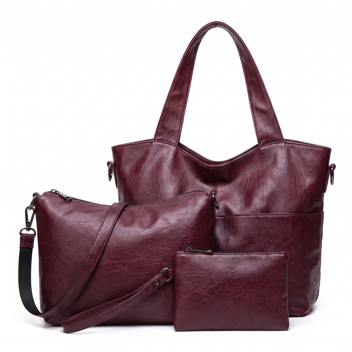 Women's 3 Piece Handbag and Purse Set, the whole set in Burgundy