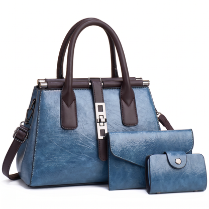 Women's 3 Piece Handbag and Purse Set, the whole set in Blue