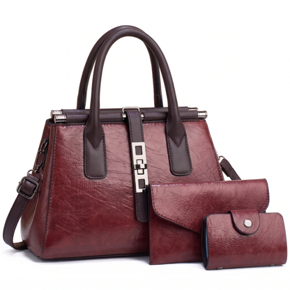 Women's 3 Piece Handbag and Purse Set, the whole set in Burgundy