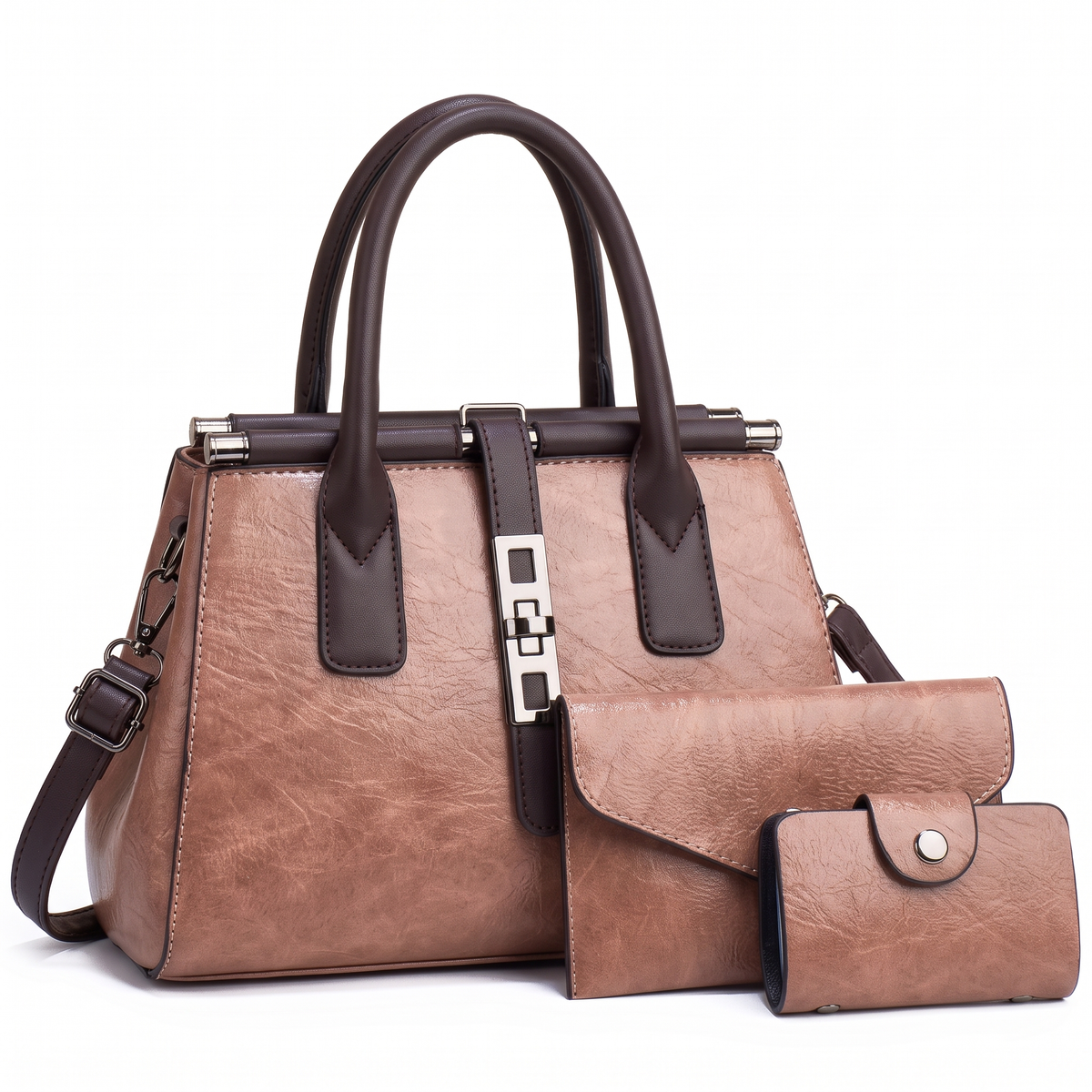 Women's 3 Piece Handbag and Purse Set, the whole set in Dusty Rose