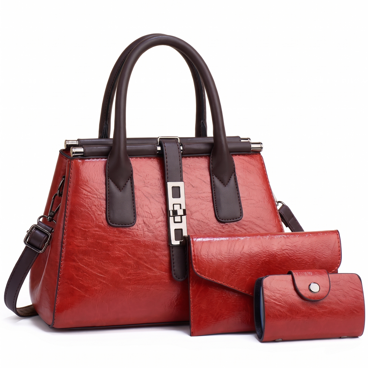 Women's 3 Piece Handbag and Purse Set, the whole set in Red