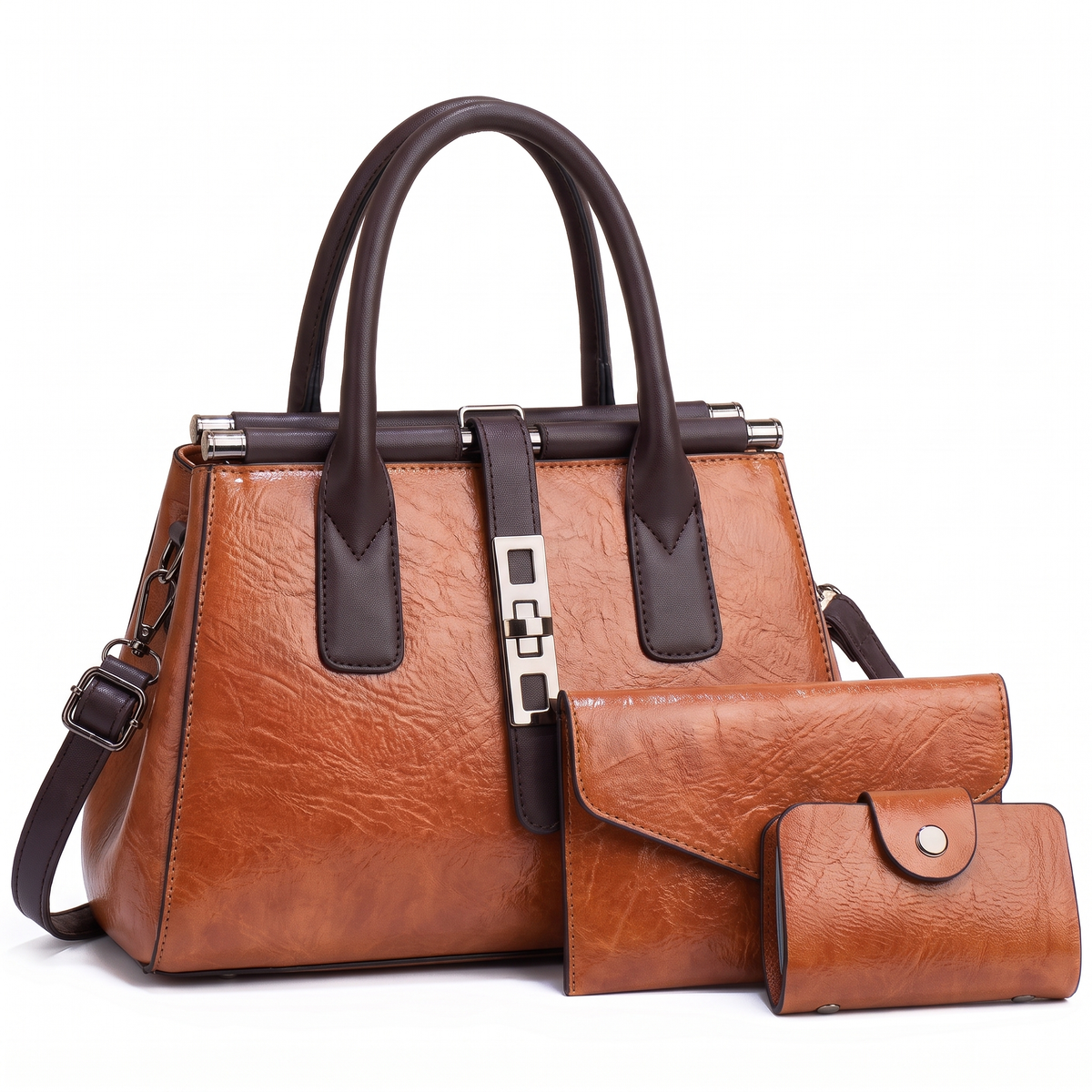 Women's 3 Piece Handbag and Purse Set, the whole set in Tan