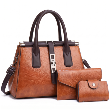 Women's 3 Piece Handbag and Purse Set, the whole set in Tan
