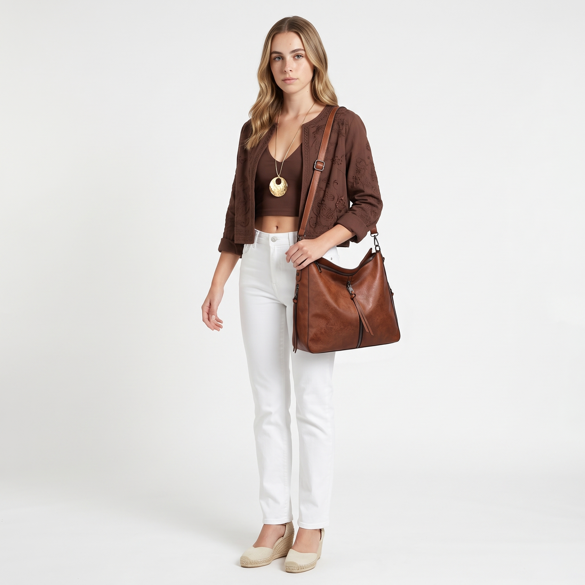 Women's 3 Piece Handbag and Purse Set, worn by a model