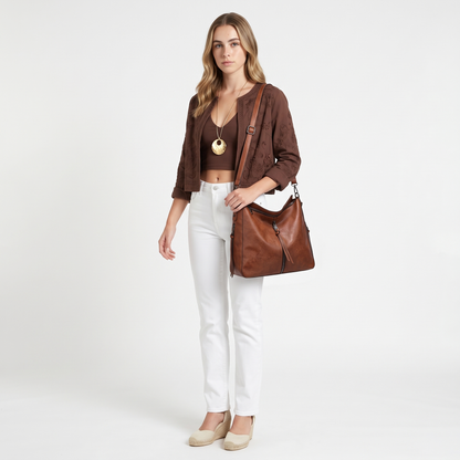 Women's 3 Piece Handbag and Purse Set, worn by a model