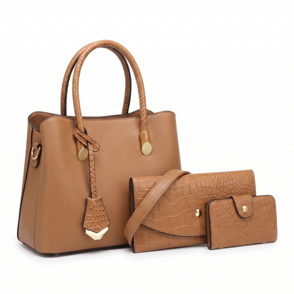 Women's 3 Piece Handbag and Purse Set, the whole set in Tan