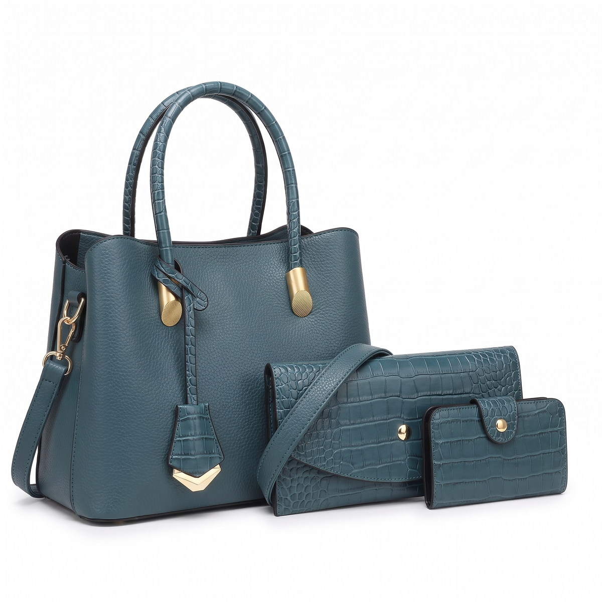 Women's 3 Piece Handbag and Purse Set, the whole set in Teal