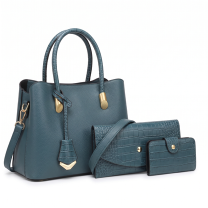 Women's 3 Piece Handbag and Purse Set, the whole set in Teal