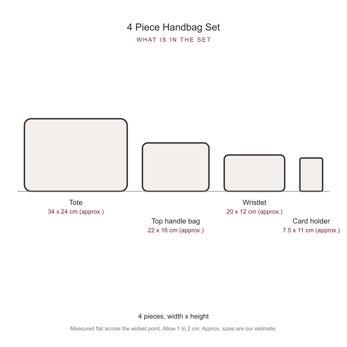 Women's 4 Piece Handbag and Purse Set, dimensions