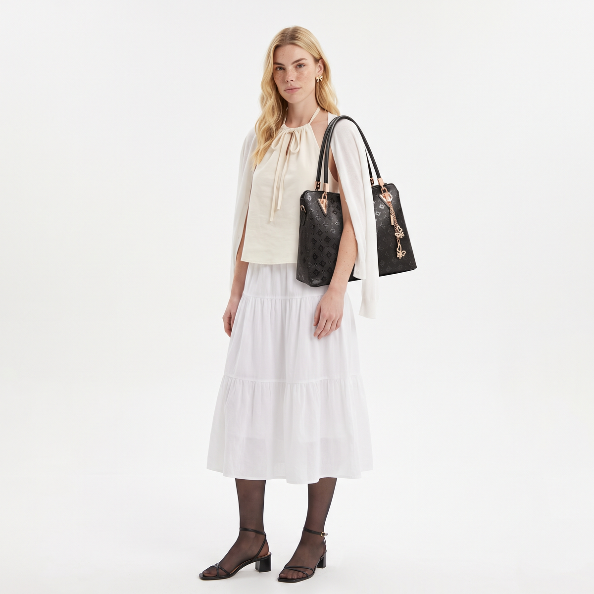Women's 4 Piece Handbag and Purse Set, worn by a model