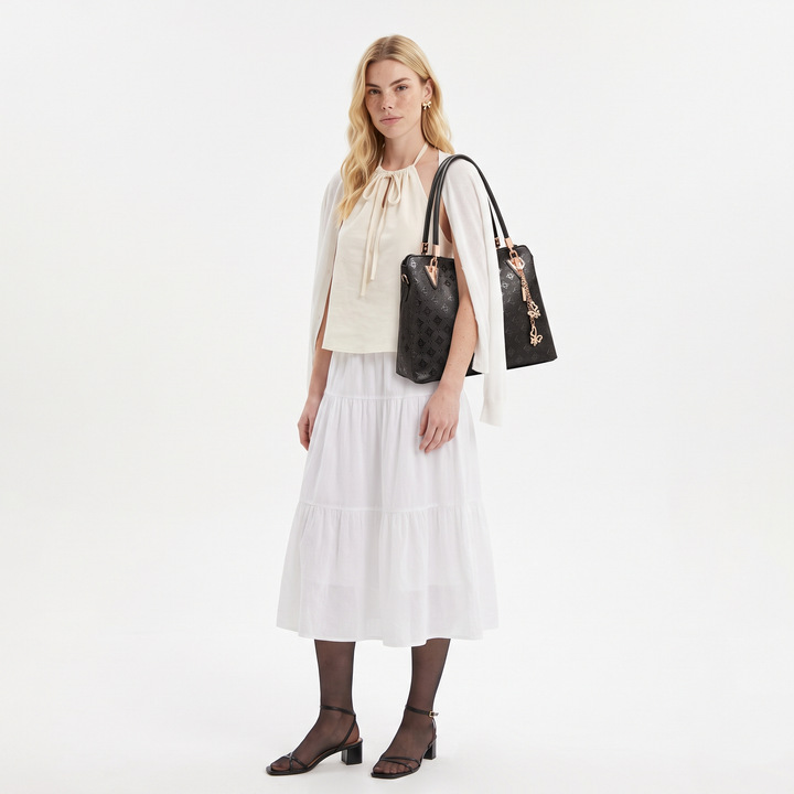 Women's 4 Piece Handbag and Purse Set, worn by a model