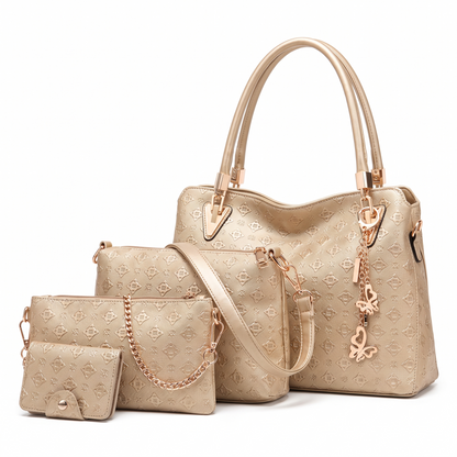 Women's 4 Piece Handbag and Purse Set, the whole set in Champagne