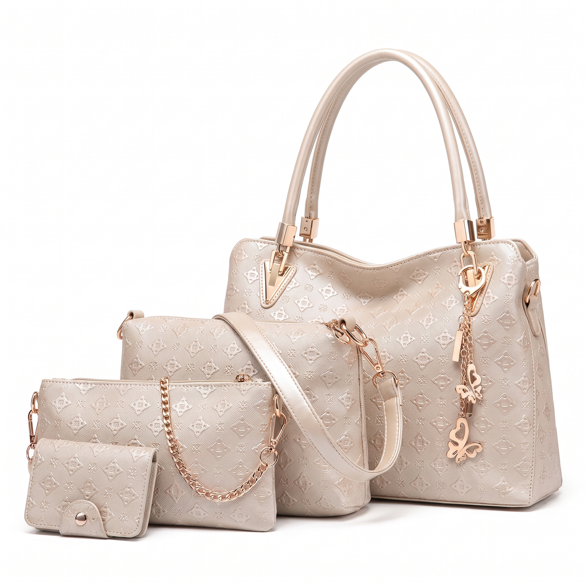 Women's 4 Piece Handbag and Purse Set, the whole set in Ivory
