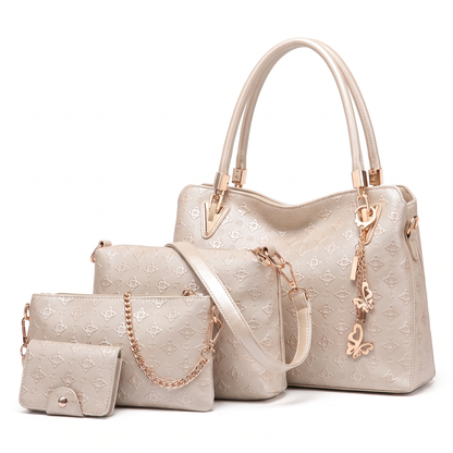 Women's 4 Piece Handbag and Purse Set, the whole set in Ivory