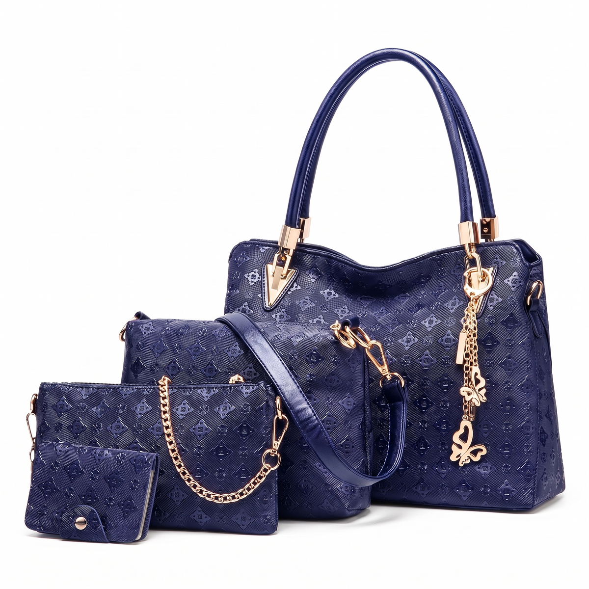 Women's 4 Piece Handbag and Purse Set, the whole set in Royal Blue