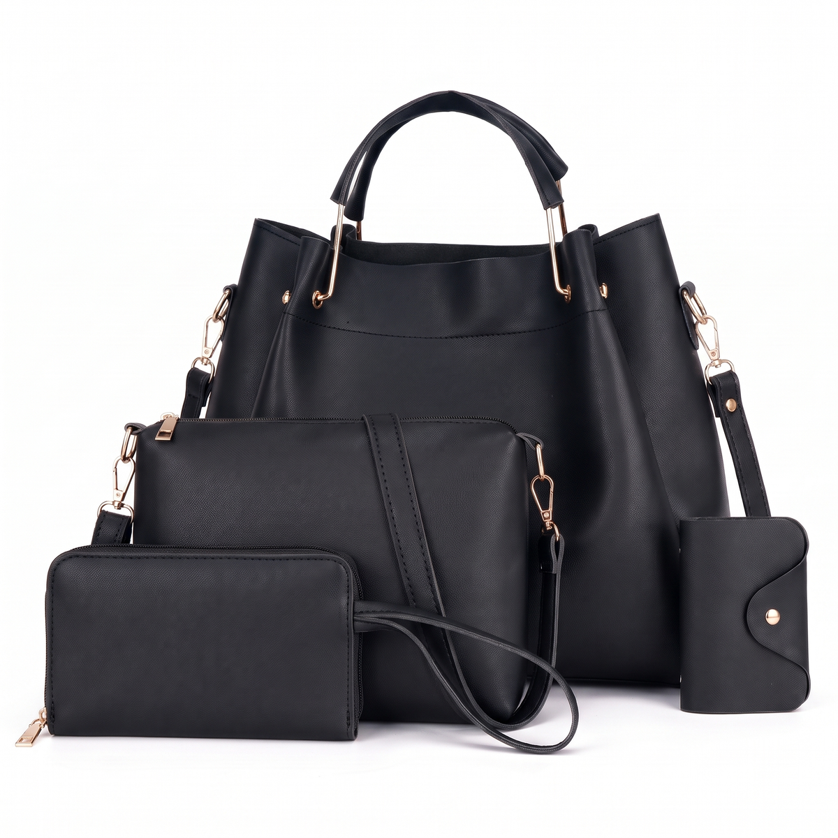 Women's 4 Piece Handbag and Purse Set, the whole set in Black