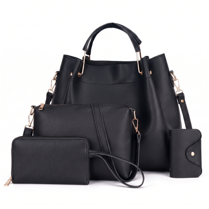 Women's 4 Piece Handbag and Purse Set, the whole set in Black