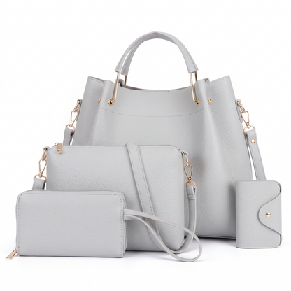 Women's 4 Piece Handbag and Purse Set, the whole set in Light Grey