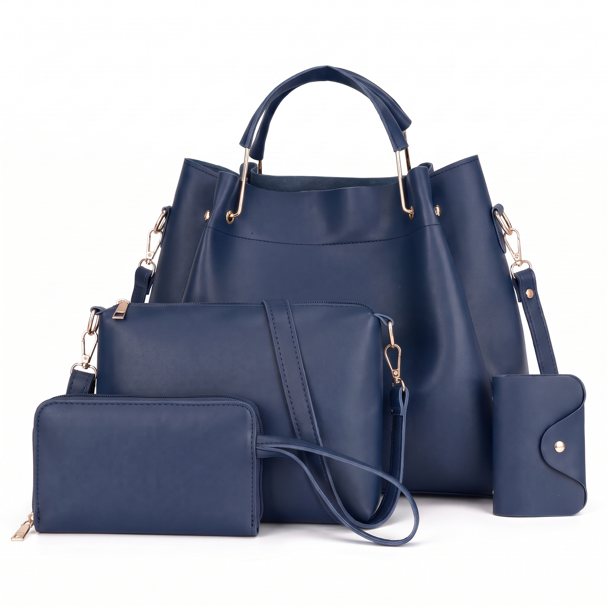 Women's 4 Piece Handbag and Purse Set, the whole set in Navy Blue