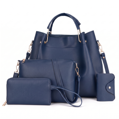 Women's 4 Piece Handbag and Purse Set, the whole set in Navy Blue