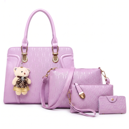 Women's 4 Piece Handbag and Purse Set, the whole set in Lilac