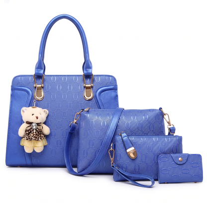 Women's 4 Piece Handbag and Purse Set, the whole set in Royal Blue