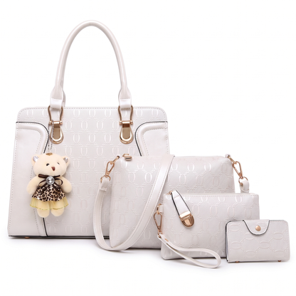 Women's 4 Piece Handbag and Purse Set, the whole set in White