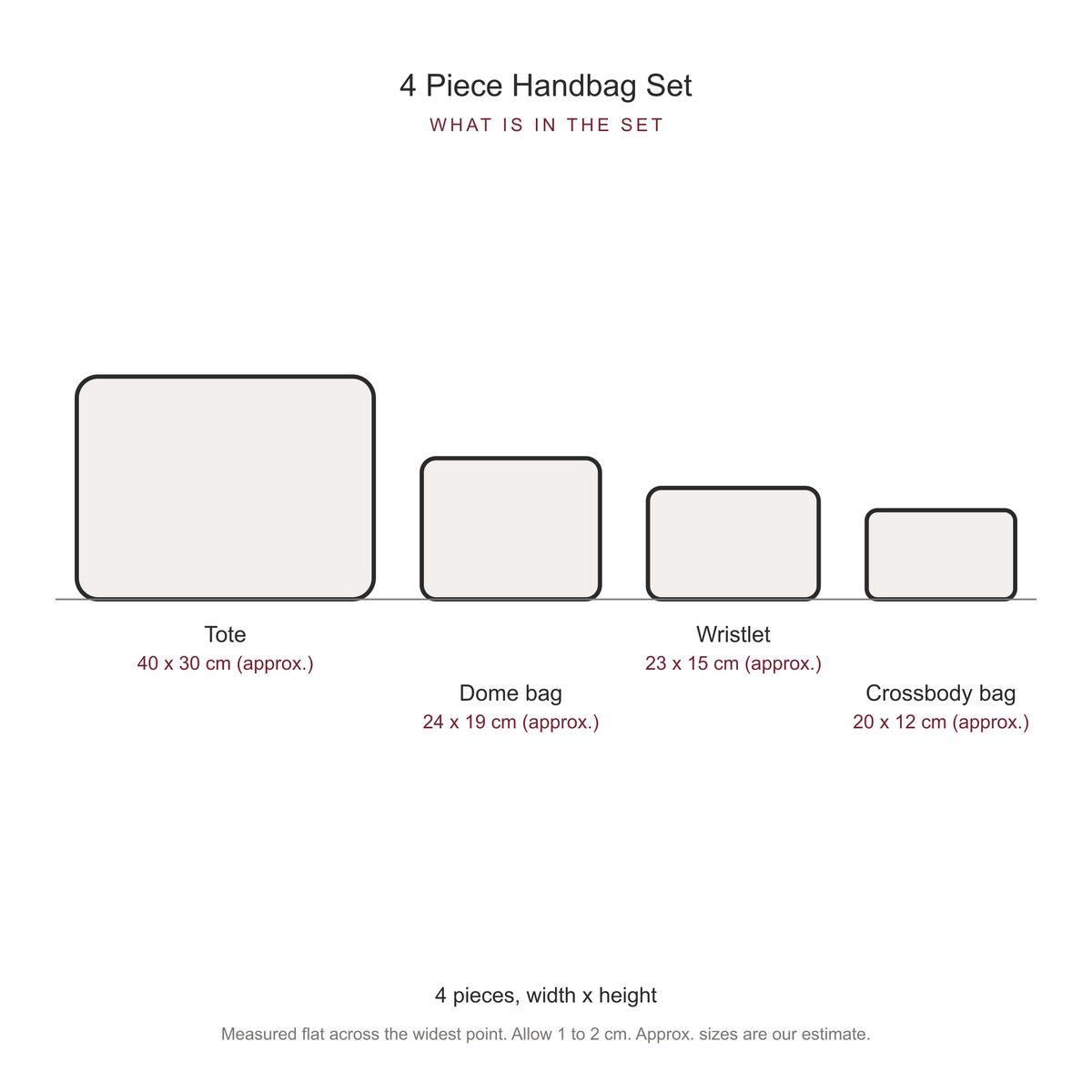 Women's 4 Piece Handbag and Purse Set, dimensions