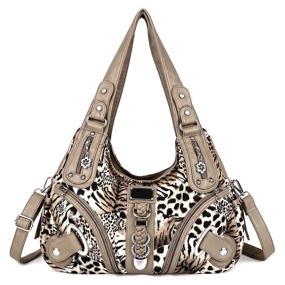 Women's Animal Print Vegan Leather Hobo Bag, front view