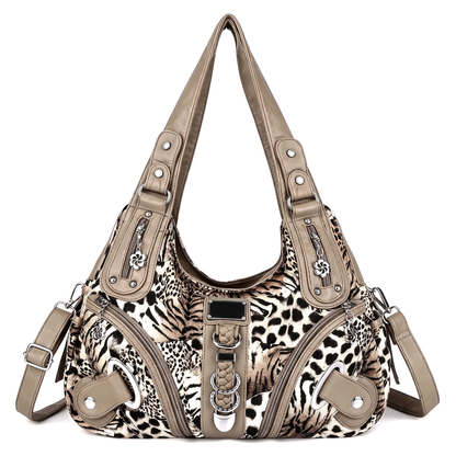 Women's Animal Print Vegan Leather Hobo Bag, front view