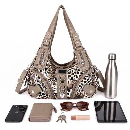 Women's Animal Print Vegan Leather Hobo Bag, what fits inside