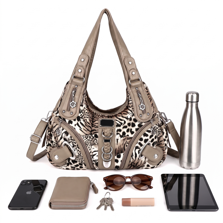 Women's Animal Print Vegan Leather Hobo Bag, what fits inside