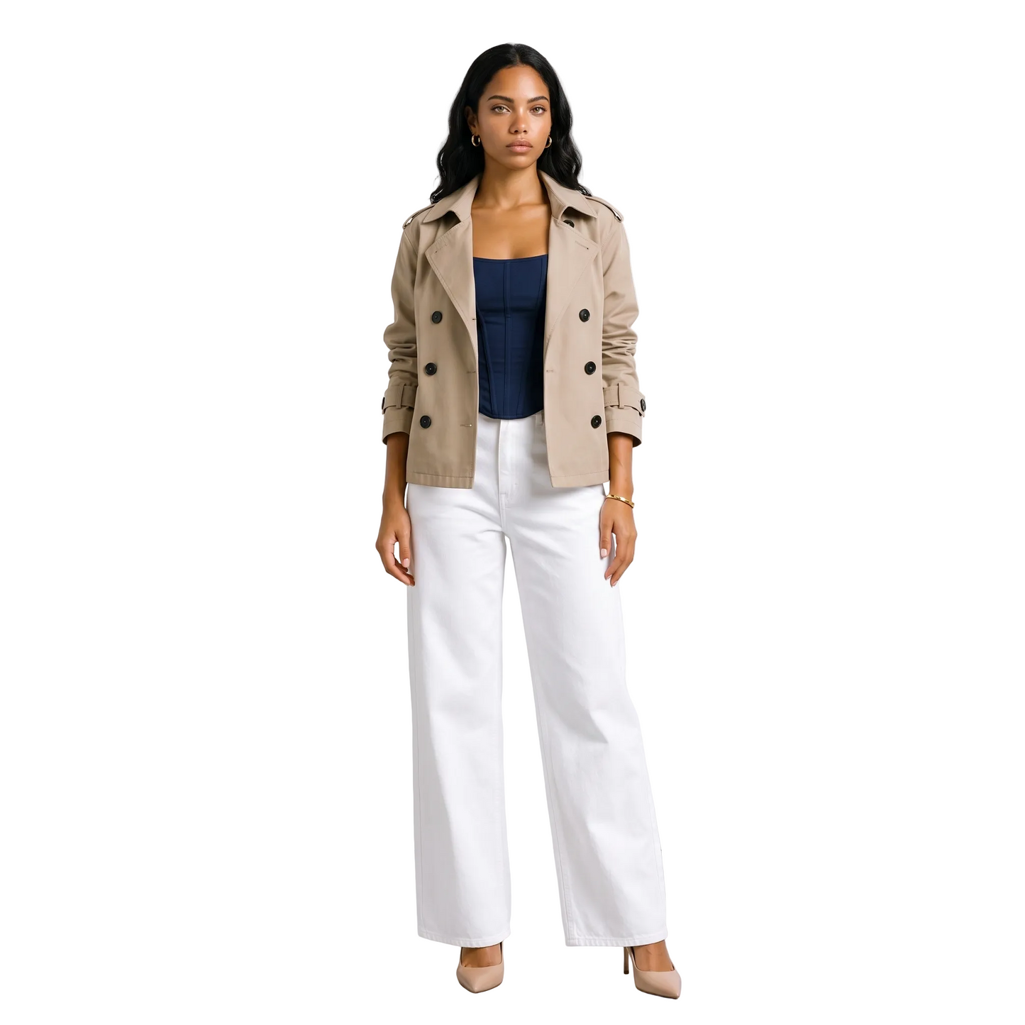 Sunoire womens belted cropped trench coat jacket front hero 01