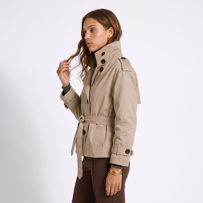 Sunoire womens belted cropped trench coat jacket top side crop 01