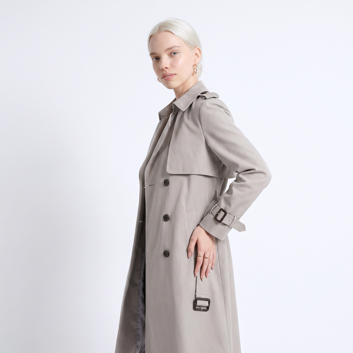 Trench Coat – Womens Belted Double-Breasted Coat — Grey