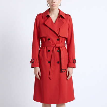 Sunoire womens belted double breasted trench coat colorway red front crop 01