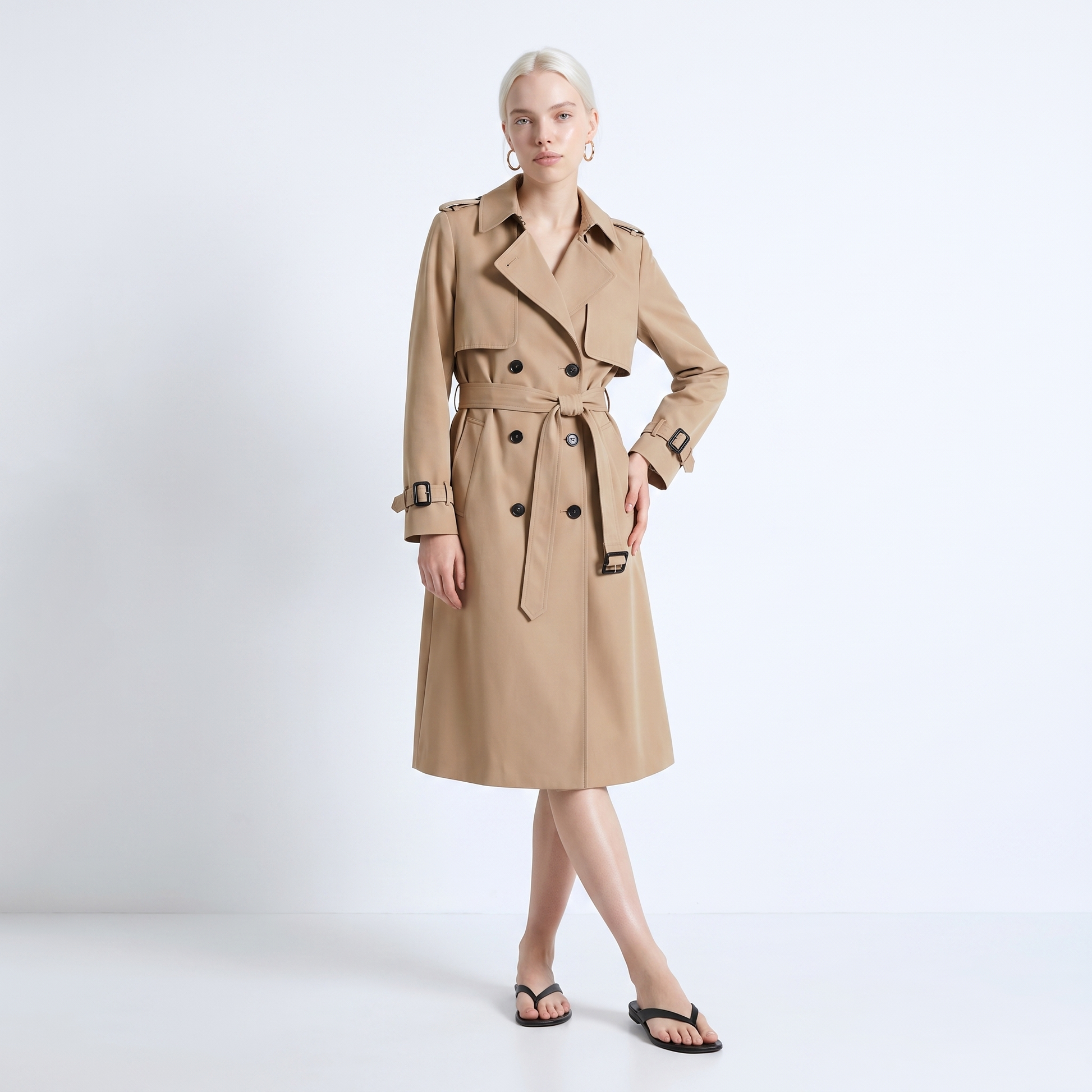 Sunoire womens belted double breasted trench coat front hero 01