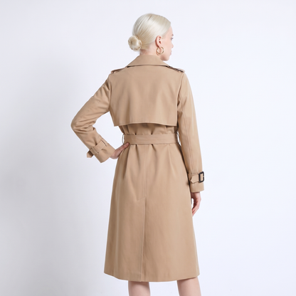 Sunoire womens belted double breasted trench coat top back crop 01