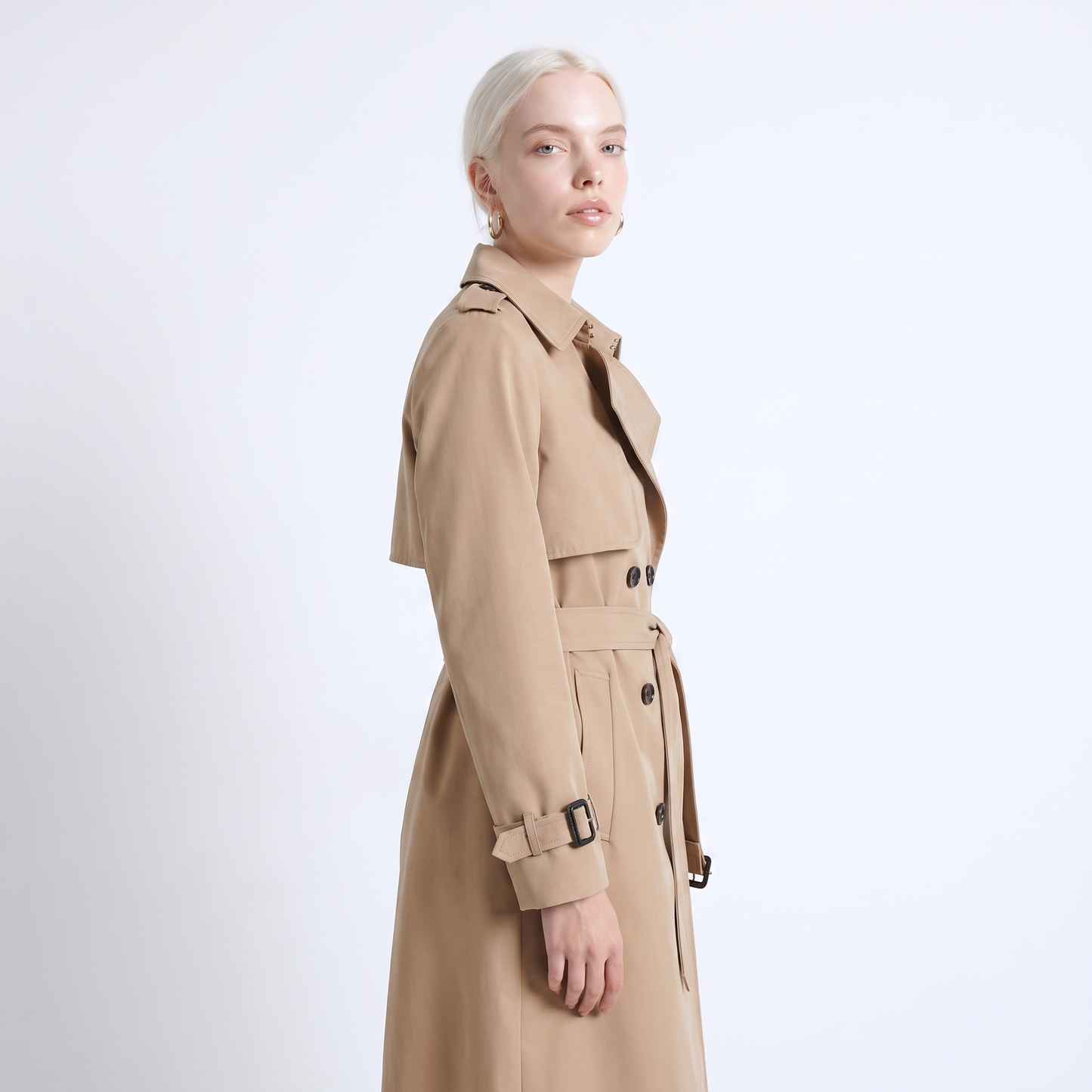 Sunoire womens belted double breasted trench coat top crop 3q 01